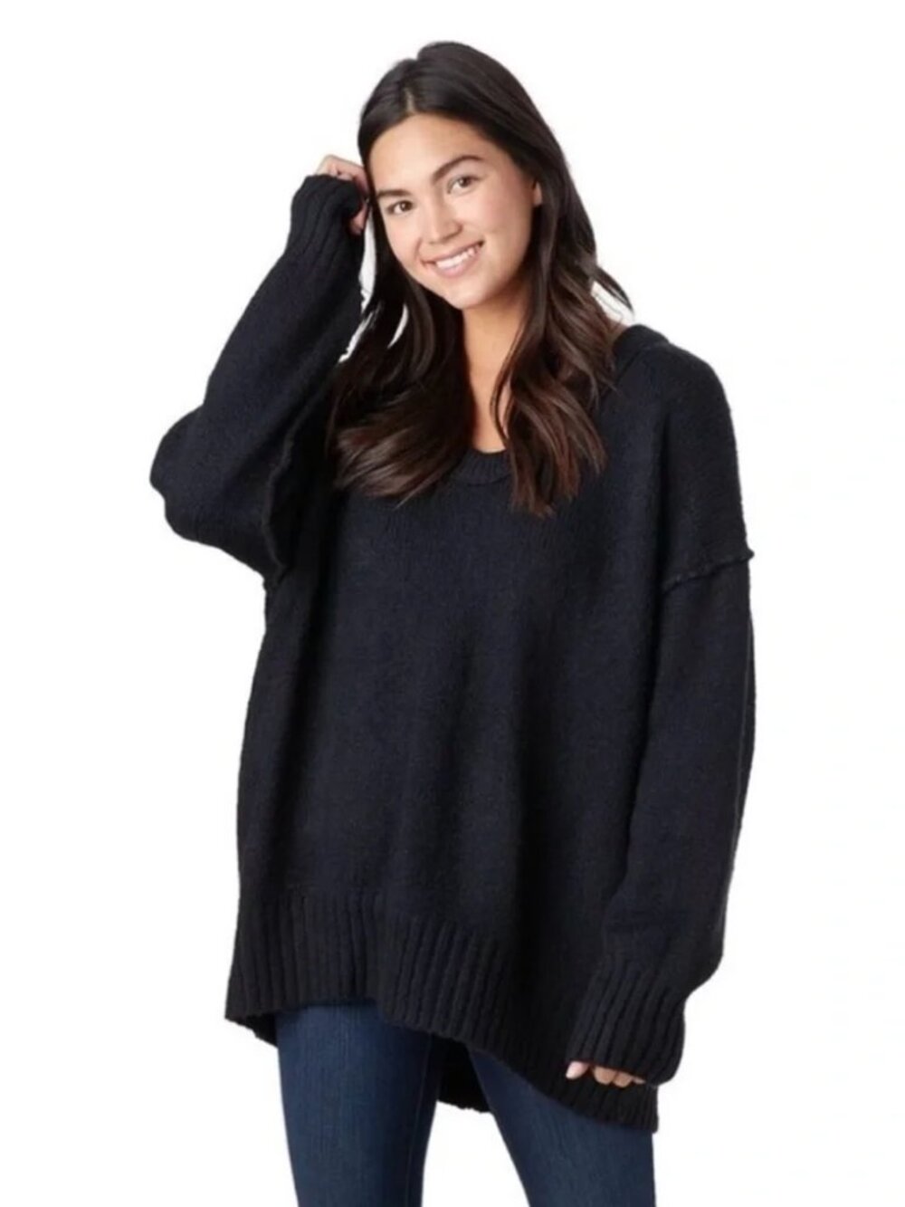 Free People Brookside Tunic Sweater in Black Size S